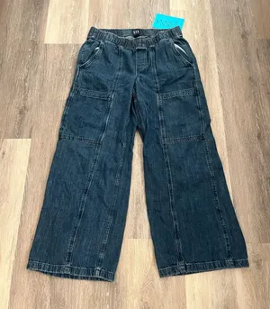 Gap Womens Wide Leg Jeans Medium Dark Wash Denim Easy Cargo Jean Pull On Utility thumbnail 1