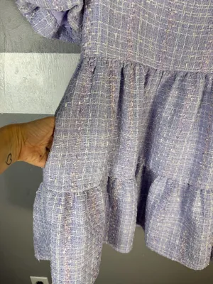 English Factory Lavender Tweed Dress with Puff Sleeves thumbnail 8