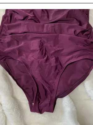 Kona Sol Deep Plum Ruffle V-Neck Shirred One-Piece Swimsuit | Size Large thumbnail 4