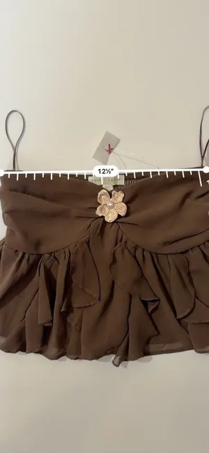 Floral Fairycore Brown Ruffle Hem Cropped Camisole Strapless Tube Top thumbnail 4