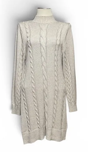 Abercrombie & Fitch Mock Neck Cable Knit Sweater Dress Tan Beige Large thumbnail 1