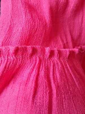 &merci Hot Pink Tiered Midi Dress w/ Short Sleeves Pockets Lined Women's Size L thumbnail 4
