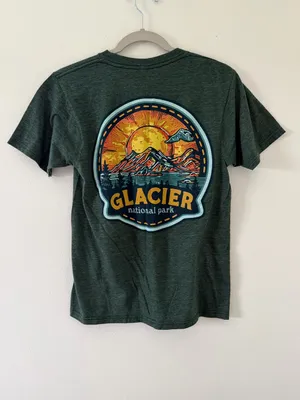 Glacier National Park Heather Forest Green Mountain Tee size small thumbnail 3