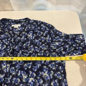 Liz Claiborne Long‎ Sleeve Blouse XL Blue Sheer Floral Button Top Cottagecore thumbnail 8