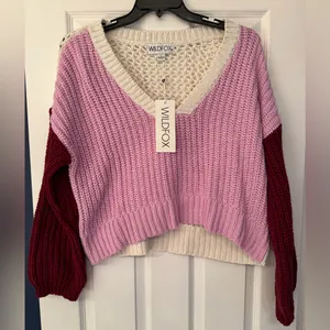 Wildfox Woven Women’s Pinkish Lavendar Cream Sweater Size Large thumbnail 4