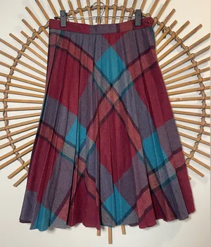 VTG Plaid Pleated Wool Skirt Midi Skirt Red Multi 60’s-70’s Union Made Academia thumbnail 1