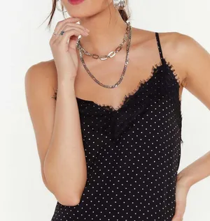 Polka dot lace trim dress Black Size L thumbnail 4