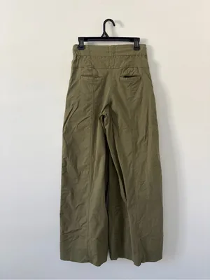 Anthropologie Maeve Utility High Rise Wide Leg Tailored Trousers Olive Green XS thumbnail 5