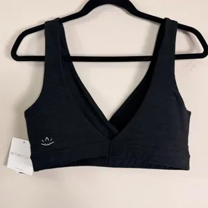 Beyond Yoga Spacedye Crossed Over Bra Darkest Night Black Womens Large NEW thumbnail 2