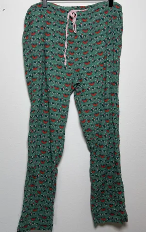 Roller Rabbit Women Cotton Pajama Pants L Green Christmas Elephant Sleigh Pocket thumbnail 1