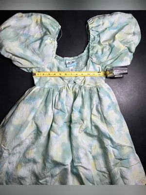 Future Collective Women's Size S Green Tie-Dye Puff Short Sleeve Dress thumbnail 5