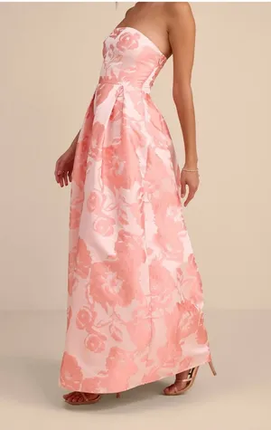 NWT Lulus Laurelin Blush Floral Jacquard Pleated Strapless Maxi Dress | Size S thumbnail 1