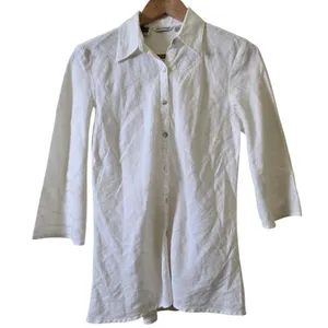 Richard Malcolm Shirt Womens S White 100% Irish Linen 3/4 Sleeve‎ Lattice Stitch thumbnail 1