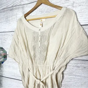 Adiva Cream Embroidered Boho Gauzy Belted Kimono Top Size Medium thumbnail 2