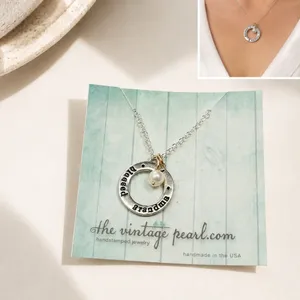The Vintage Pearl Necklace Blessed Grandma Washer Pendant silver Charm elegant thumbnail 2