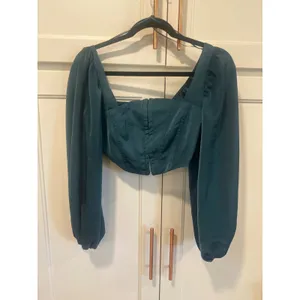 Urban Outfitters Teal Corset Puff Sleeve Crop Top Square Neck Hook Eye XS fairy thumbnail 2