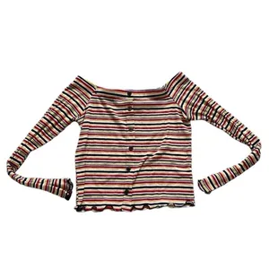 Rue21 Size Small Red and Yellow Striped Off-The-Shoulder Y2k 90s Style Top thumbnail 2