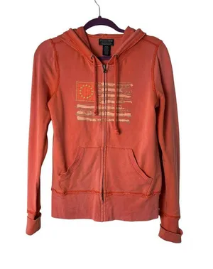Polo Jeans Company Ralph Lauren Womens M Zip-Up Hoodie Flag Graphic Used thumbnail 1
