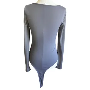 Pinkm Style Women Medium Gray Corset Mesh Long Sleeve Square Neck Bodysuit |0199 thumbnail 3