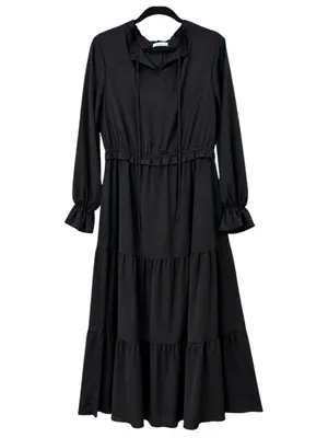 Boutique Black Tiered Ruffle Maxi Dress XL Long Sleeve Boho Romantic thumbnail 3