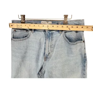 Abercrombie & Fitch The 90s Relaxed Denim Jeans 31 SHORT Blue Raw Hem High Rise thumbnail 4