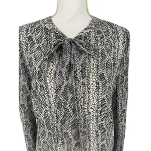 Theory Kinarys Black White Snake Print Silk‎ Tie Neck Blouse Size M thumbnail 5