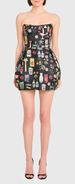 Amanda Uprichard Bowery Mixed Print Strapless Cocktail Minidress Size XS thumbnail 1
