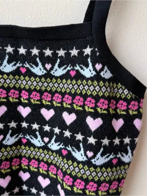 Anthropologie Maeve Sleeveless Cropped Knit Sweater Heart Dove Print Tank Top thumbnail 3