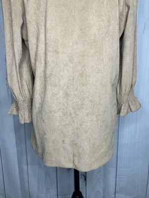 Aryeh Tunic Top Faux Suede Tan Camel V-Neck Smocked Ruffle Cuff Sz L Boho Chic thumbnail 9