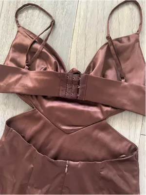 Brown Satin Mini Dress Women's Size Small thumbnail 7