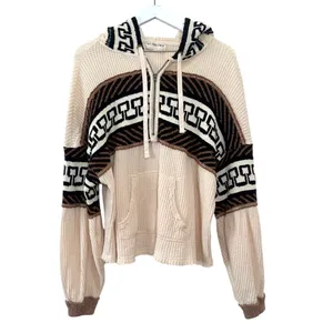 Free People Cardiff Waffle Knit Hoodie Pullover Top Size Medium thumbnail 5