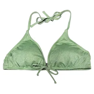 Shade & Shore Metallic Triangle Halter Bikini Top Size Large Green Y2K Rave Sexy thumbnail 1