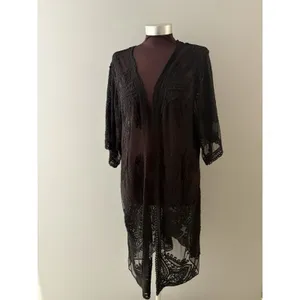 Black Mesh Lace Open Front Duster L Cardigan Boho Festival Witchy Whimsigoth thumbnail 3