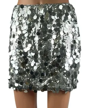 Women's Silver Sequin Sparkly High Waist Zip Mini Bodycon Pencil Skirt Size M thumbnail 1