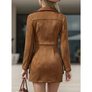 Oyrosy Vintage Western Style Embroidered Tassel LS Suede Mini Dress Brown L NWT thumbnail 2