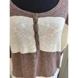 FP Beach Striped‎ Knit Gold Rush Linen Blend Henley Top medium boho oversized thumbnail 3