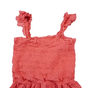 Aerie Medium Coral Pink Smocked Tiered Mini Dress Ruffle Straps Cotton‎ Blend thumbnail 4