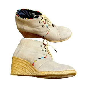 TOMS Desert Wedge Espadrille Canvas Shoes in Whisper - Size 8 thumbnail 2