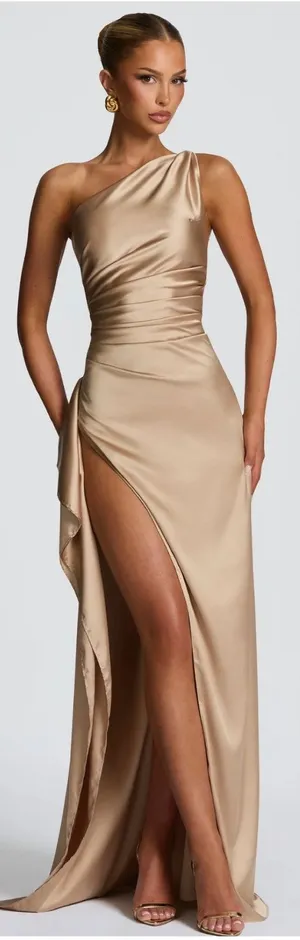 NEW Babyboo Ariel Maxi Dress Champagne Size Large Cocktail Gown thumbnail 1