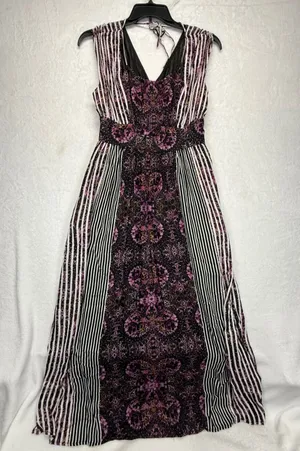 Free People Maxi Dress Size 8 Midnight Combo Striped Floral‎ Rayon Blend thumbnail 1