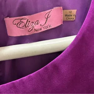 Eliza J New York Purple 100% Silk and Black Midi Dress Size 12 thumbnail 4
