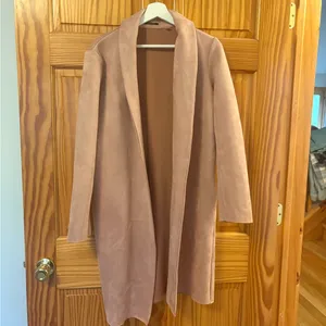 Nordstrom Tahari Dusty Pink Faux Suede Longline Jacket Size Medium thumbnail 3