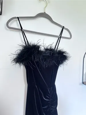 NWT Windsor Black Jaime Feather Trim Velvet Mermaid Dress Size XS thumbnail 5