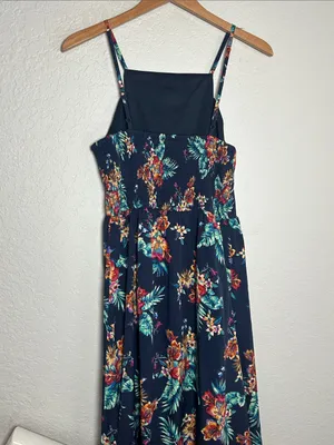 Band of Gypsies Blue Floral Romper Maxi Dress Hybrid Smocked Fall Party thumbnail 6