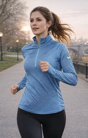 Nike Pro Dri Fit 1/2 Zip Pull over Women's Medium Blue Geo Print Running Walking thumbnail 1