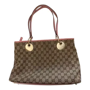 Gucci Vintage GG Canvas Tote Bag 120837 Pink Leather Gold Hardware Entrupy Auth thumbnail 1