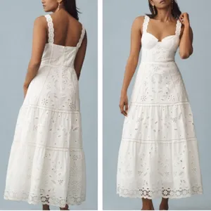FARM Rio Midi Dress XL White Richelieu Broderie Anglaise Sundress Bustier Corset thumbnail 2