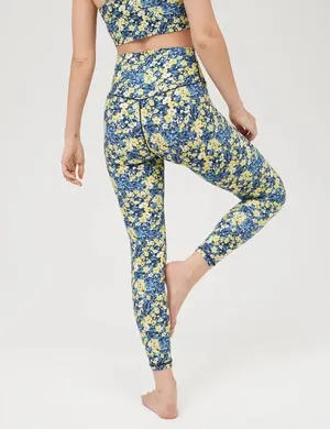 Aerie Real Me 7/8 Hi Rise Legging L Blue & Yellow Floral thumbnail 2