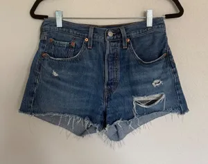 Levis 501 Original High Rise Cutoff‎ Denim Shorts Distressed Blue 26 Summer Jean thumbnail 1
