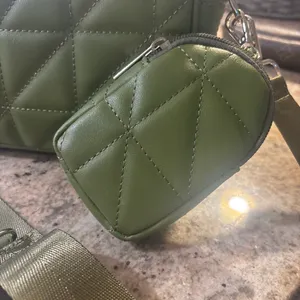 Olive green quilted cross body bag thumbnail 2